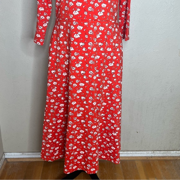 PACT Dakota red floral fit and flare dress pockets - Picture 5 of 8